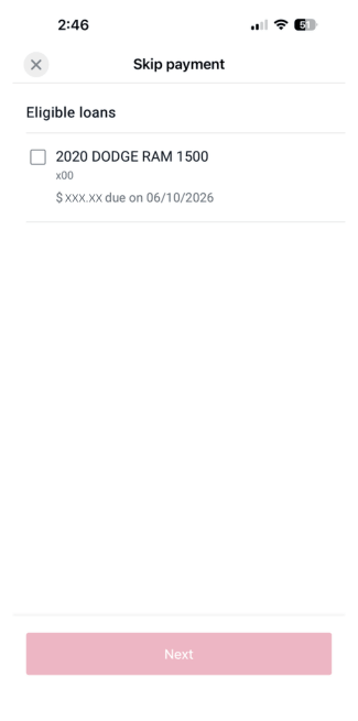 Screenshot of eligible loan screen on skip a pay online application