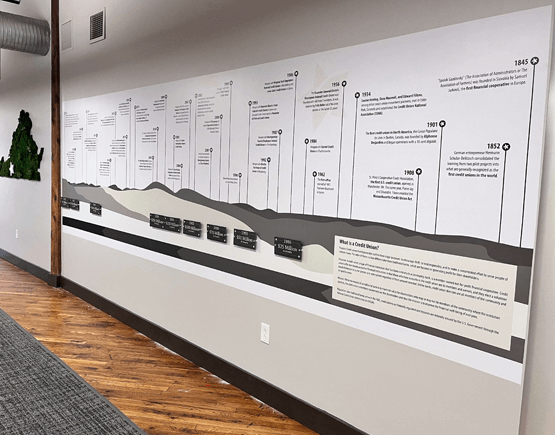 Freedom First historical timeline wall at corporate headquarters