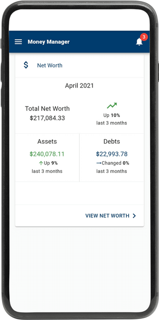 Mobile screen showing net worth view in Money Manager
