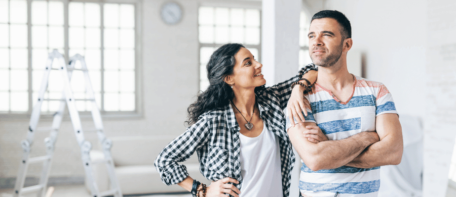 Man and woman renovating their home